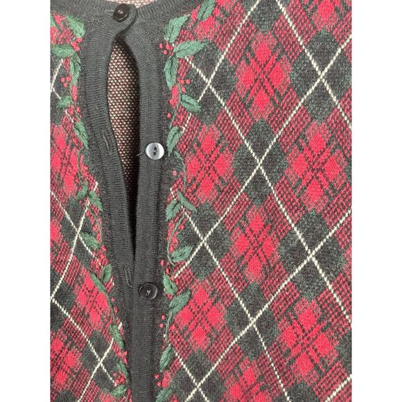 Talbots Holiday Merino Wool Holly Cardigan Sweater XL Christmas Plaid - Picture 4 of 6